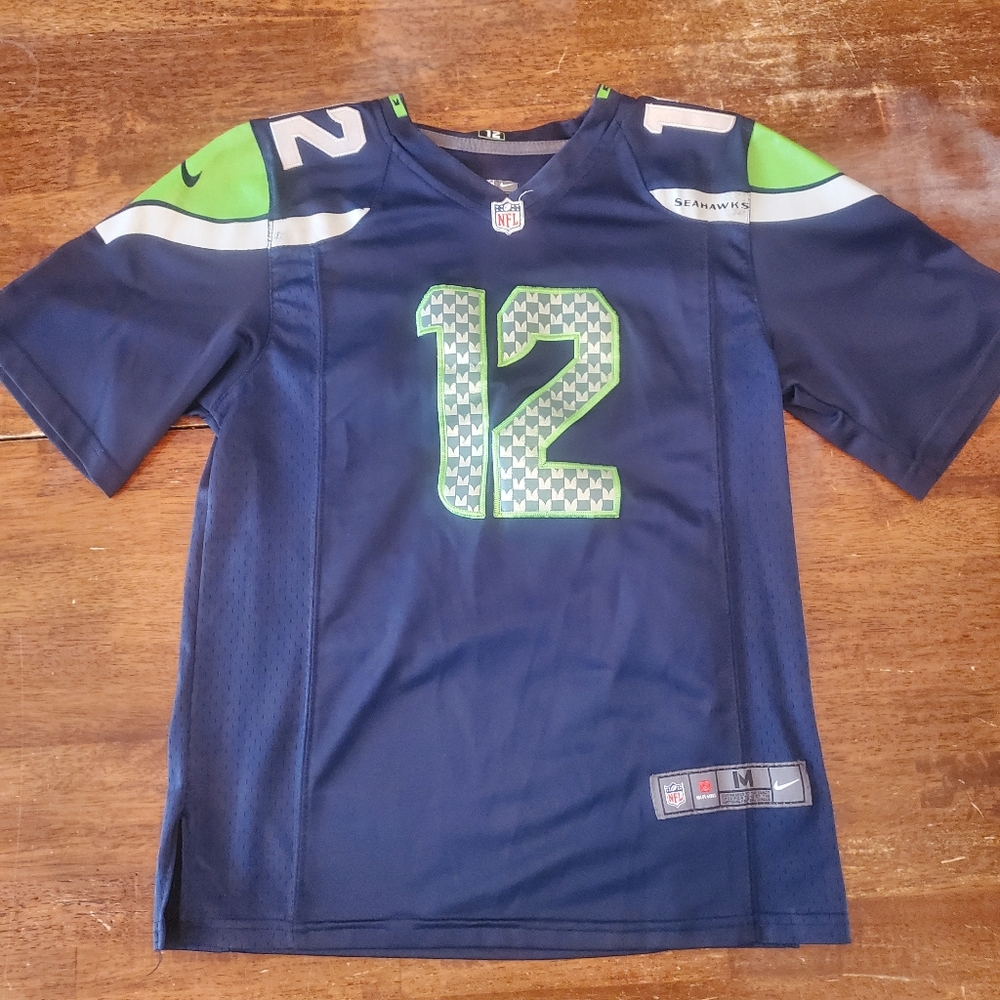 Seahawks NFL Blue and Green Jersey with Number 12